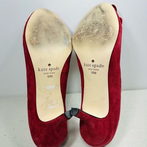 Kate Spade New York Suede Red High Heeled Pump Slip On Shoes Raised Flower 10 - Picture 6 of 7